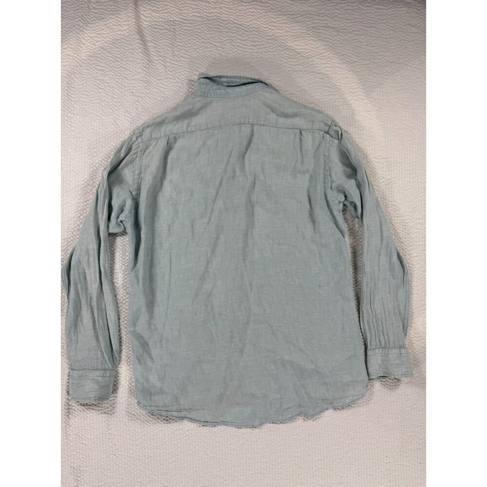 UNIQLO Shirt Womens Large Blue Linen Button Up Long Sleeve Casual Beach - Picture 9 of 9